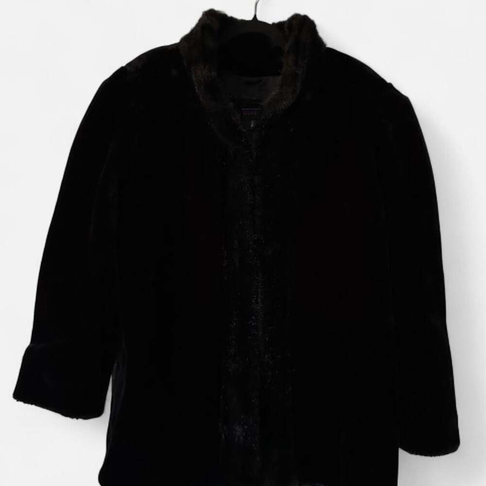 Maria Dionisiou Vintage 1980s Signature Faux‎ Fur Coat Black Size Large